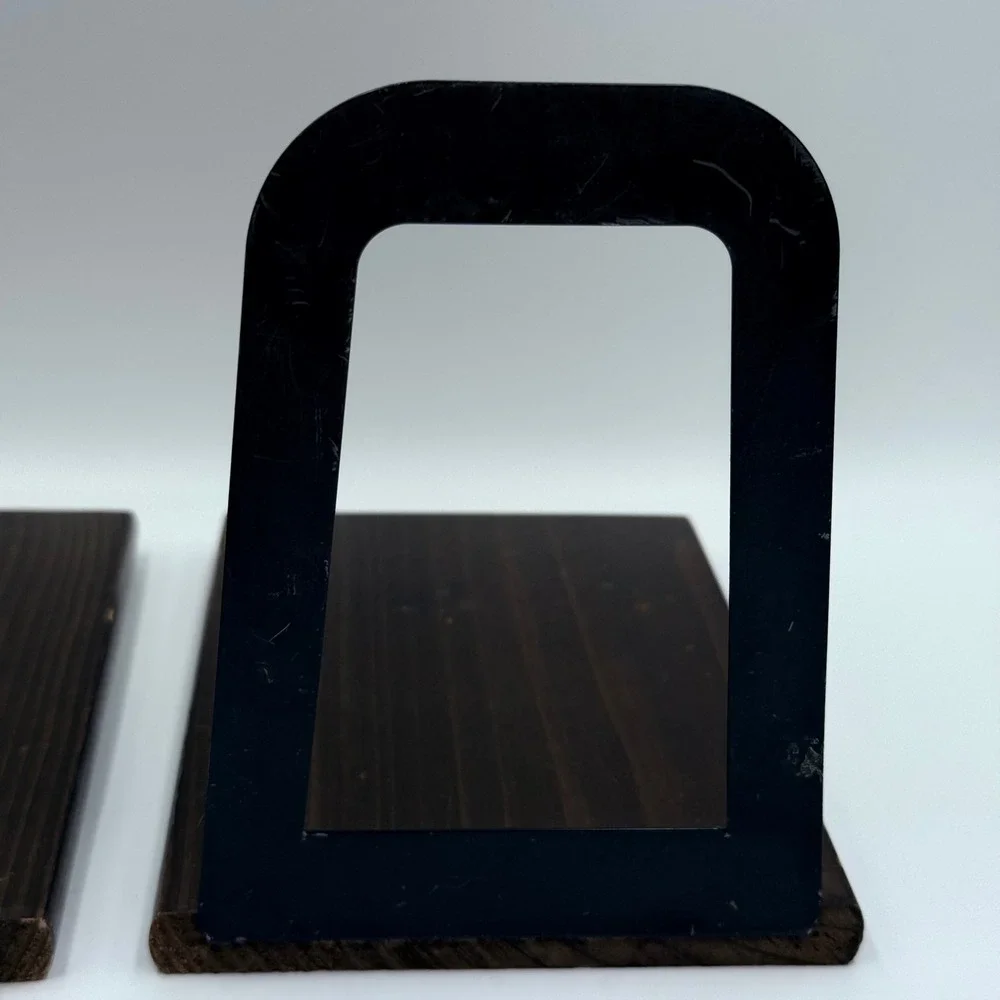 Vintage Mid Century Modern Pegasus Wood Bookends MCM Dark Brown Silver Set of 2